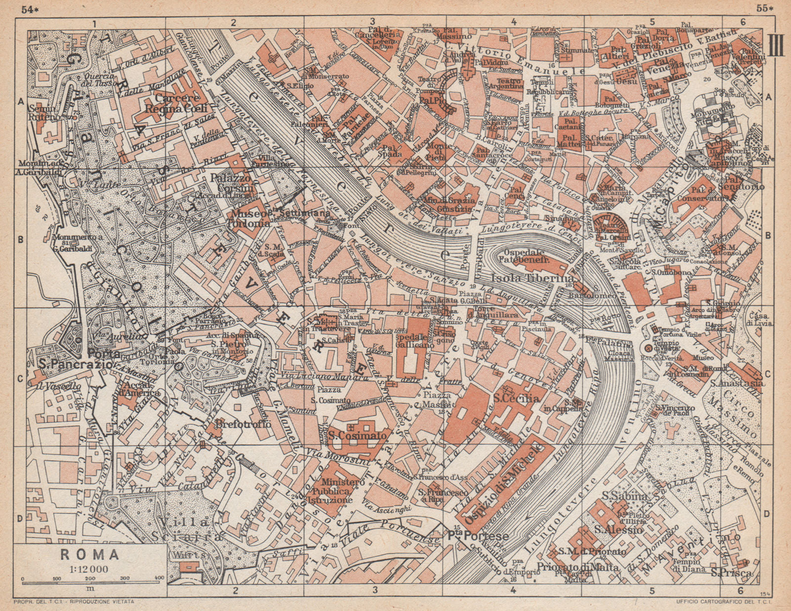ROMA ROME Trastevere Campo de Fiori Gianicolo. Town city pianta città 1958 map